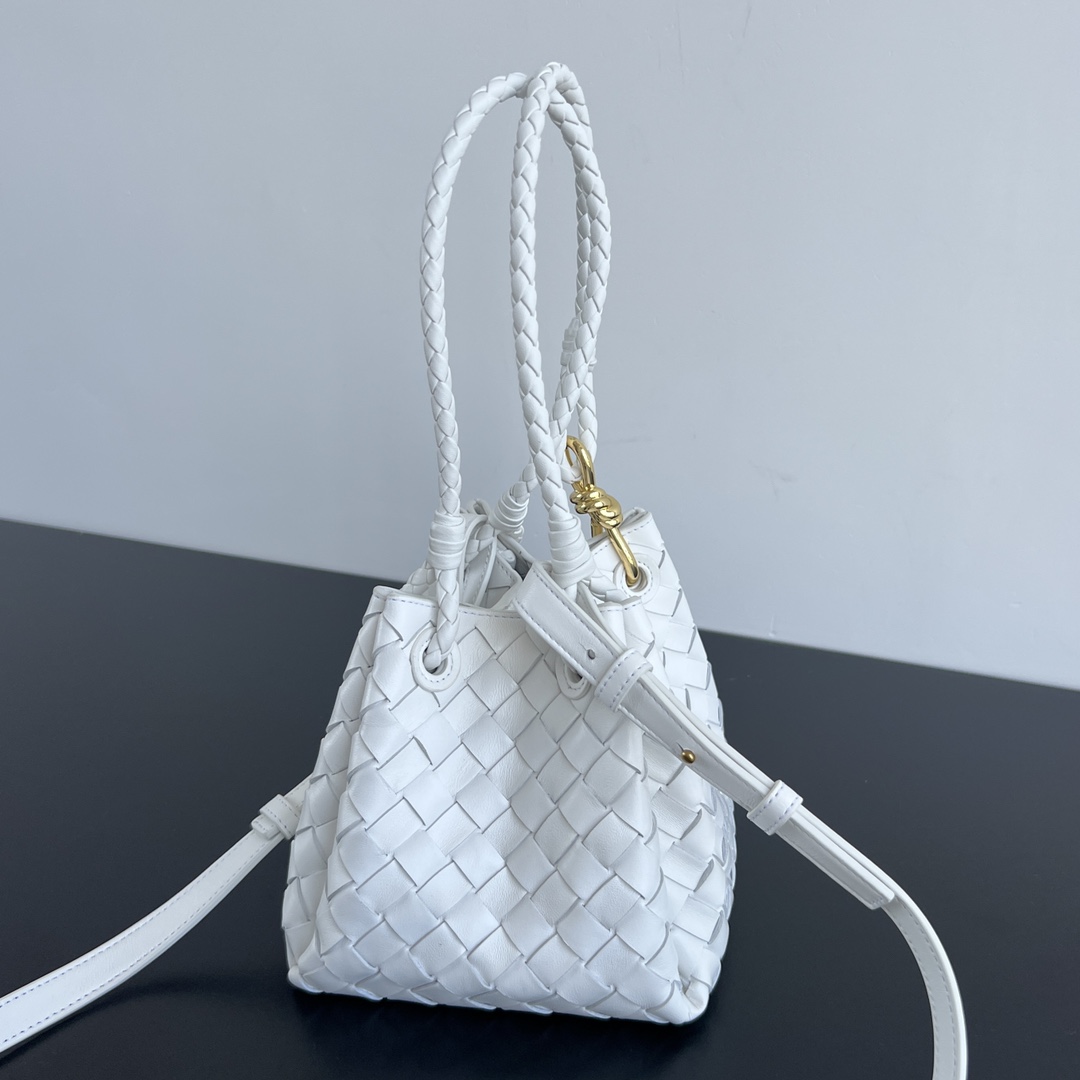 Small Parachute Intrecciato Leather Shoulder Bag White